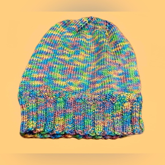NEW Boutique Hand-Knitted Multicolored Hat, 11 X 12 Inches, Uncuffed. - Picture 1 of 8
